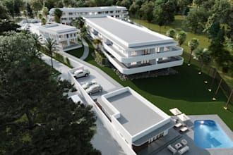 redesign 3d hotel resort building,exterior terrace,rooftop garden,cgi gym render