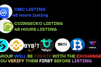 easily list your token or coin on coinmarketcap, coingecko dex and cex exchange