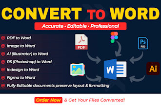 pdf to word, figma to word, PSD, jpeg and scan to word