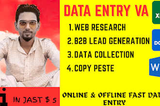 do data entry VA, for lead generation, copy paste, web research, PDF to excel
