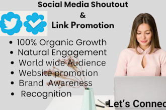 promote shoutout, share links to 80m twitter, fb, tiktok, pinterest audiences