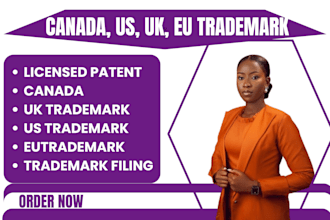 be your licensed patent, canada, US, UK, eu trademark attorney, trademark filing