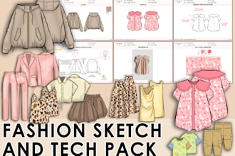 design fashion flat sketches and tech pack