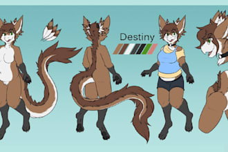 draw furry reference sheet of your character, furry art fursona oc art ref sheet
