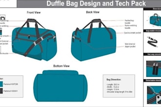 design duffle bag, tote bag, any bag tech packs and fashion tech packs for you