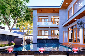design 3d backyard landscape ,2d site plan, pool ,garden , patio office interior