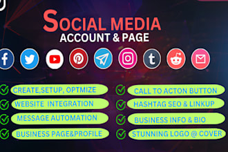 create and setup facebook tiktok instagram youtube all social media accounts