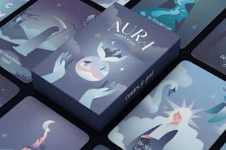 draw custom tarot zodiac oracle fantasy tcg card game design with box design