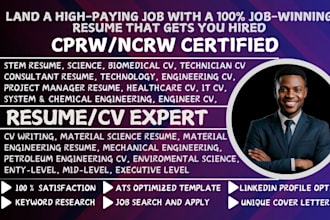 write stem resume, biomedical, research scientist, material engineer, chemist CV