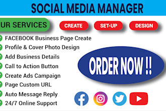 create and setup facebook business page and social media accounts
