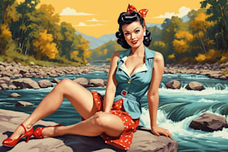 create custom pin up girl portrait illustration