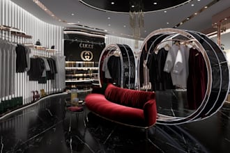 renovate shop concept design, realistic commercial store rendering, retail store