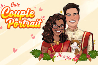 draw cute portrait, couple portrait or family portrait