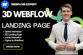 3d animated webflow landing page website using lottie, webgl, threejs and spline