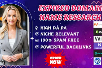 research powerful expired domains having da DR 90 links