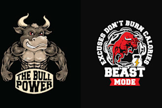 make creative t shirt gym fitness bull mascot logo