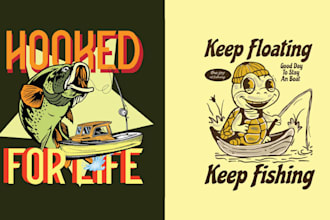 design vintage cartoon t shirt fishing logo