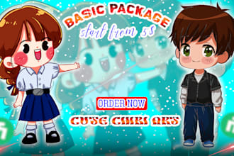 custom adorable chibi anime art  draw your oc, fanart, vtuber, or pet