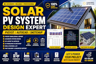 design solar pv system using pvsyst, autocad and sketchup professionally
