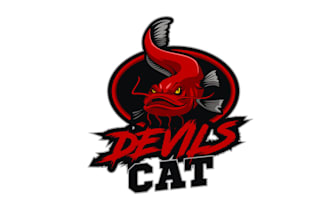 design devils cat fishing men logo