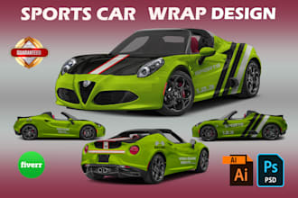 do racing car wrap design, sports car wrap, van wrap and vehicle wrap design