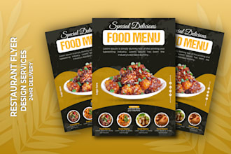 design restaurant and food menu flyer english, french, spanish
