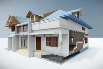 create 3d structural system details of exterior and interior