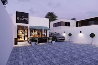 3d night club coffee shop,dj stage booth,lightning position,3d interior render