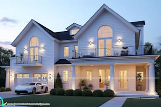 elevation 3d classic villa,garden decor,timeless kitchens room, cozy dining roo