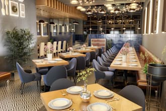 construct 3d restaurant interior,departmental store render,cgi space walkthrough