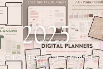 design 2025 digital planner, printable planner, aesthetic canva planner, mockup