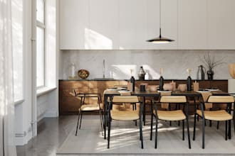 refurbished 3d dinning interior design, stylish furniture, washing hand base,cgi