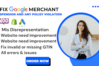 fix google merchant center suspension, misrepresentation and shopping ads errors