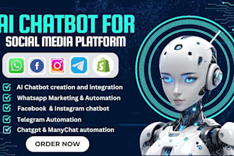 integrate ai chatbot for whatsapp,facebook, instagram social media ai automation