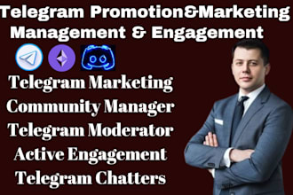 do telegram promotion, telegram community manager, moderator tg with 30 chatter