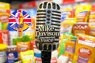 record a british male voice over for a commercial advert