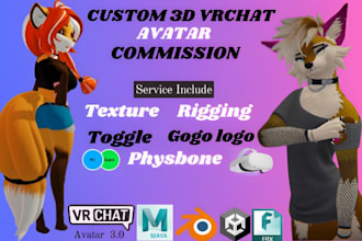 create high quality custom 3d vrchat avatar, furry avatar, vrc character, nsfw