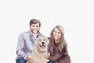 draw a family portrait with digital watercolor painting