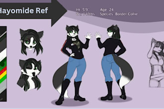 draw reference sheet for anime furry vtuber fursona aesthetic illustration feral