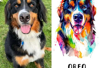 paint sketch and watercolor pet portrait painting