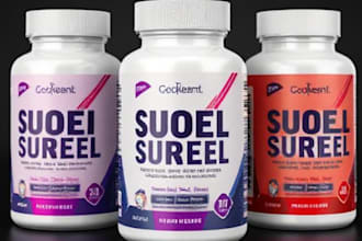 design premium supplement packaging product labels and bottle mockups