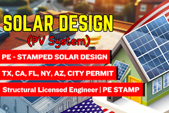 design pv system, solar permit drawing on autocad, structural pe stamp