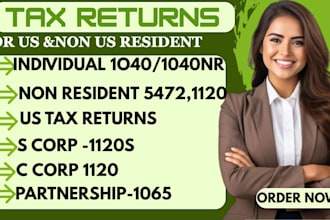 prepare US tax filing, US tax returns, llc tax, business tax 1040 1065 1120 cpa