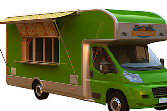 design 3d food truck, restaurant logo, food truck wrap, vehicle wrap, car wrap