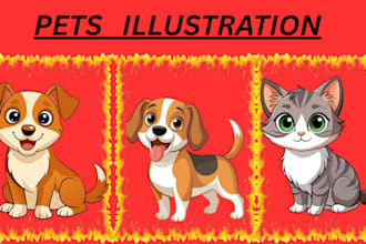 draw any pets illustration, pet portrait, pet cartoon, dogs, animal portrait