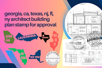 georgia, ca, texas, nj, fl, ny architect building plan stamp for approval