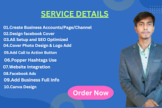 create and set up all social media account, business pages,