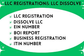 do US llc registration, ein and itin number, boi report and dissolve llc
