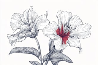 draw botanical illustration line art of plants, flowers