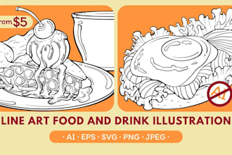 draw vector line art food and drink illustration